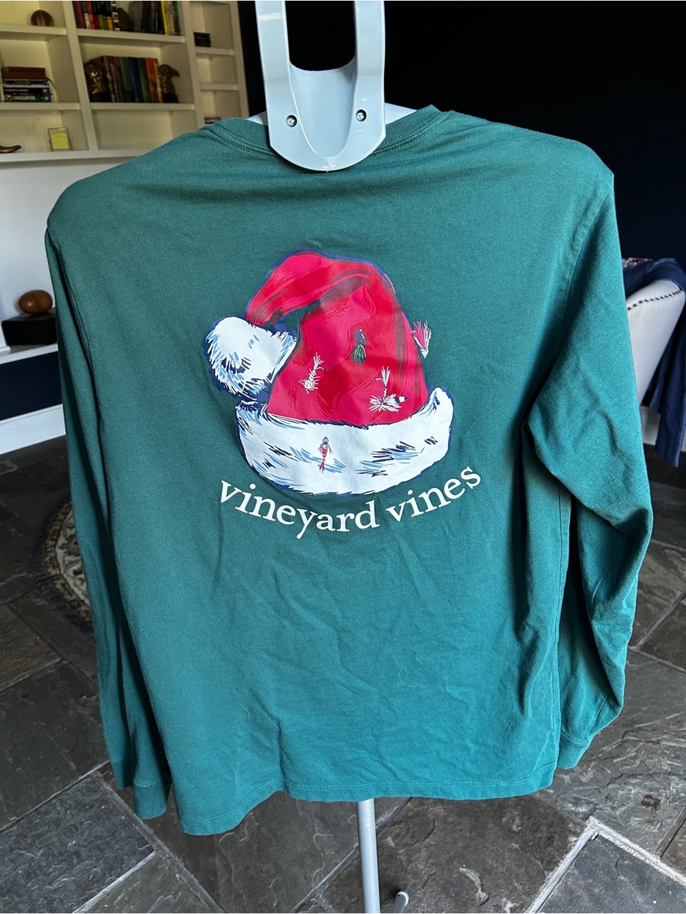 Vineyard Vines Green Long-Sleeve Tee with fun Santa Hat